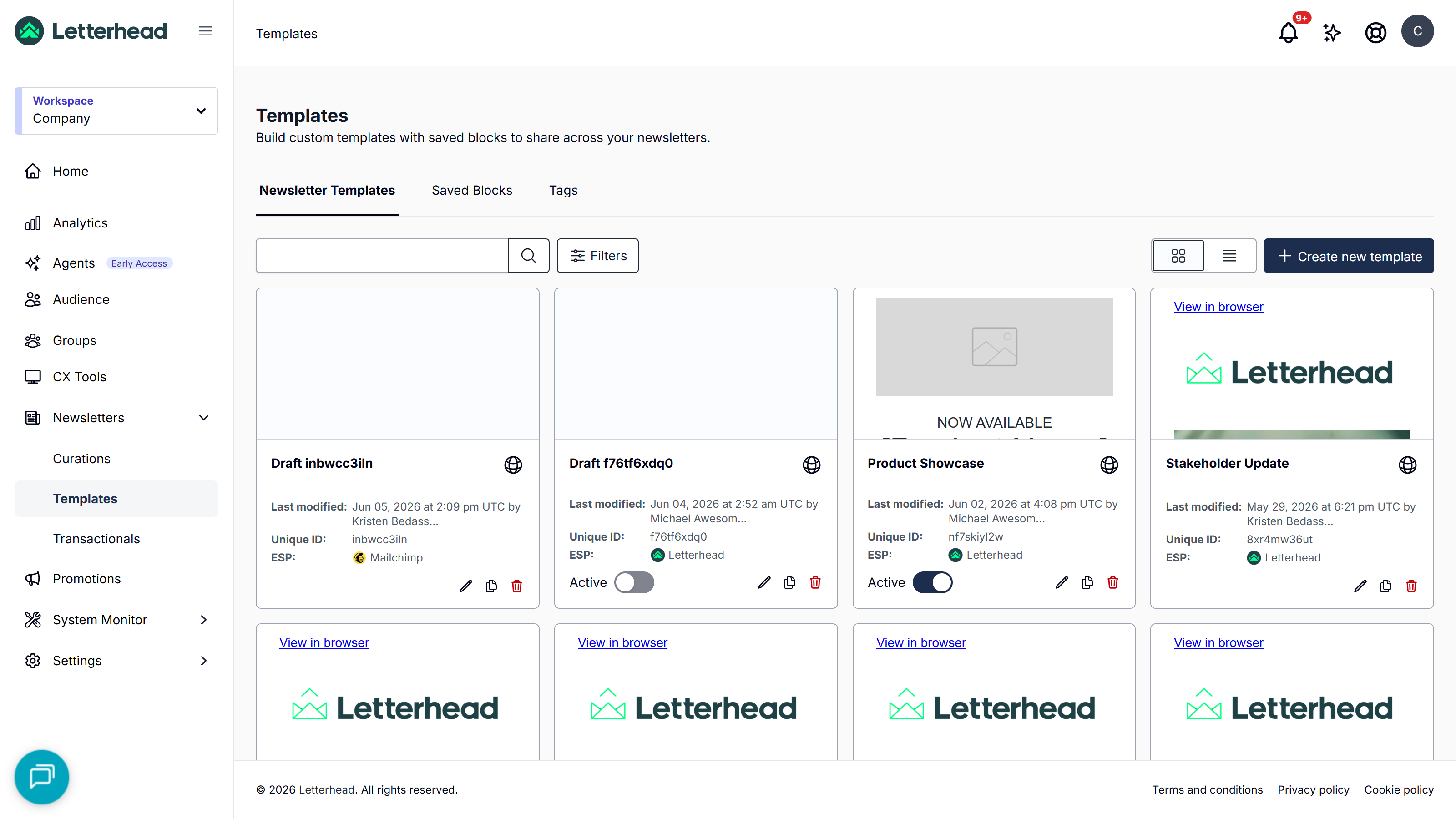 Company-wide templates