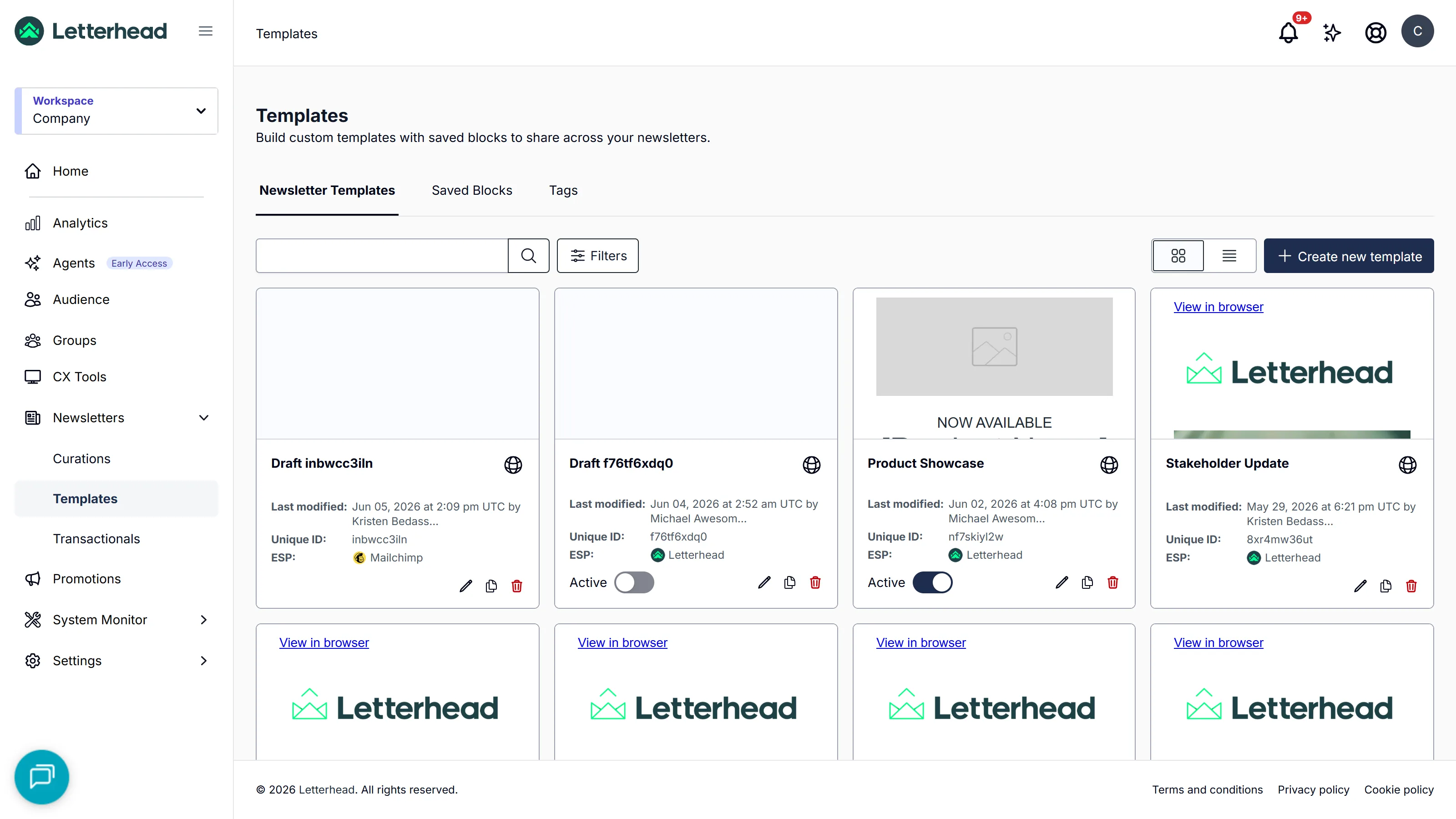 Company-wide templates