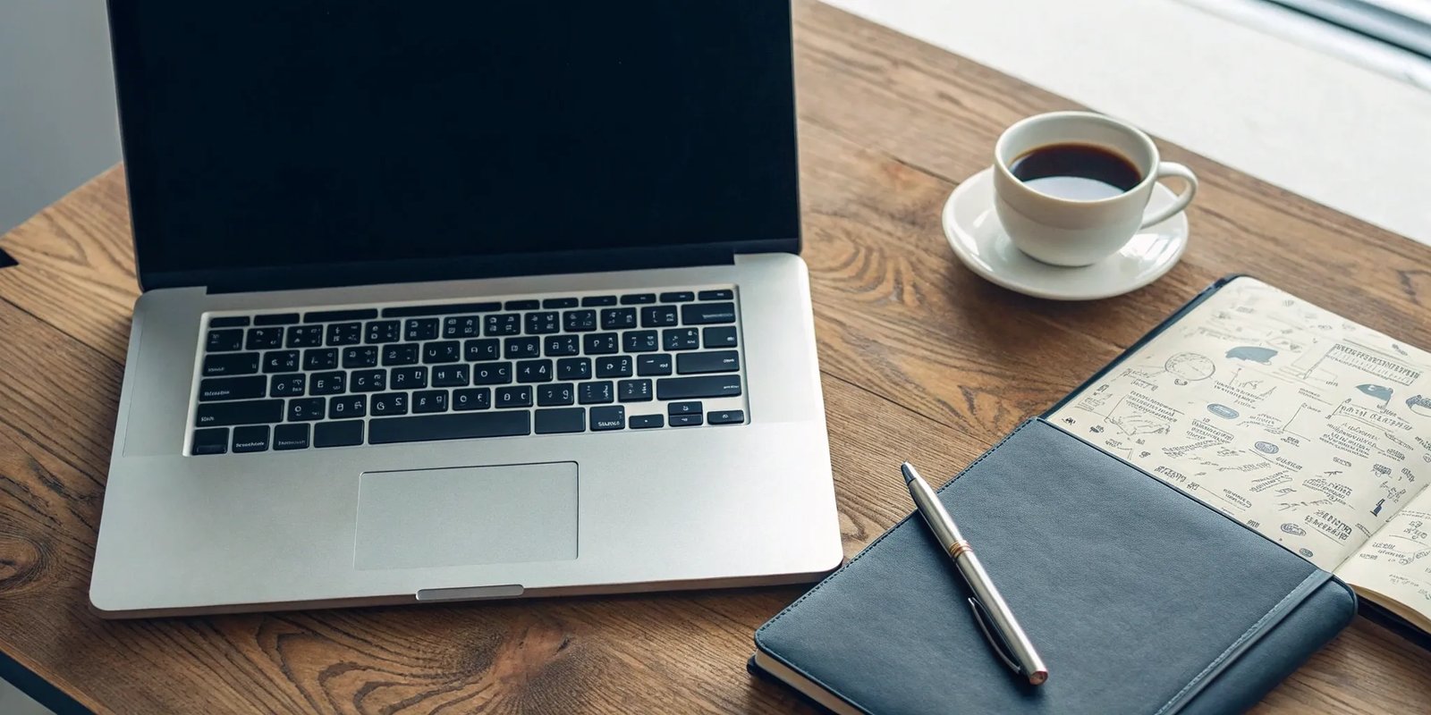 A laptop and notebook on a desk for writing a successful B2B newsletter.