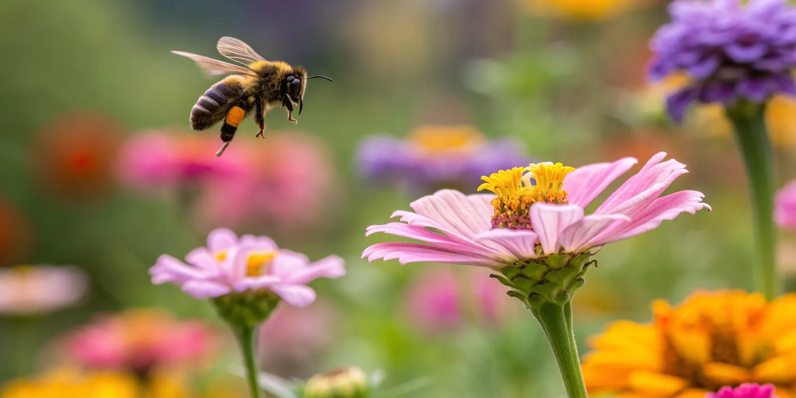 A bee on a vibrant flower, representing the success of Beehiiv newsletters.
