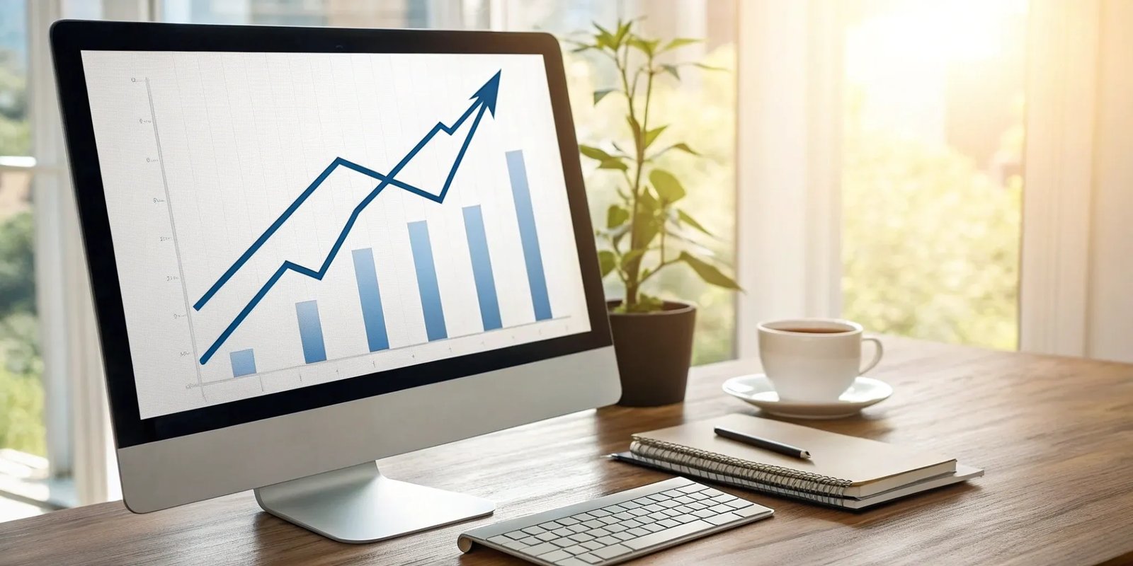 An upward trending graph on a computer screen showing the benefits of newsletter marketing.