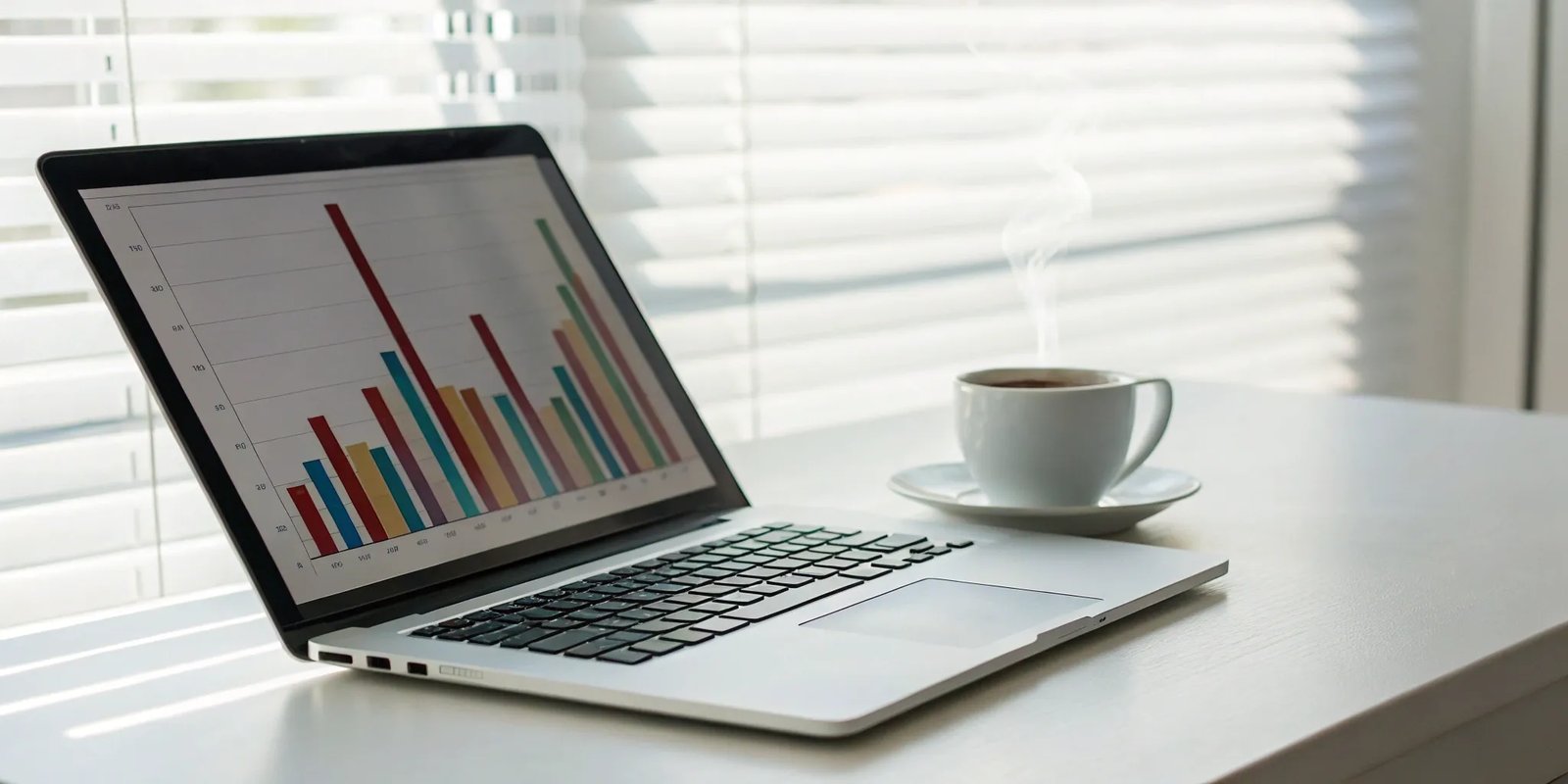 A client newsletter report on a laptop screen showing key performance metrics.