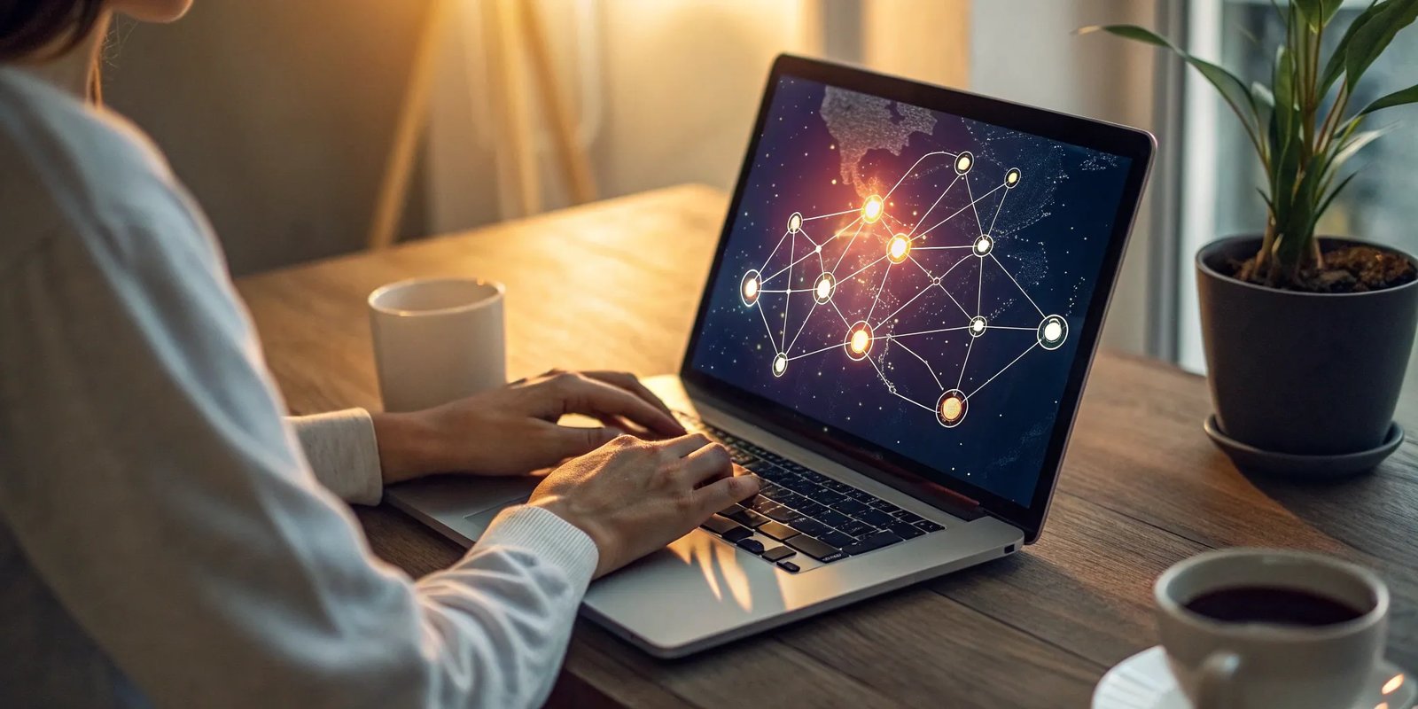 A person using a customer engagement platform on a laptop to analyze data.