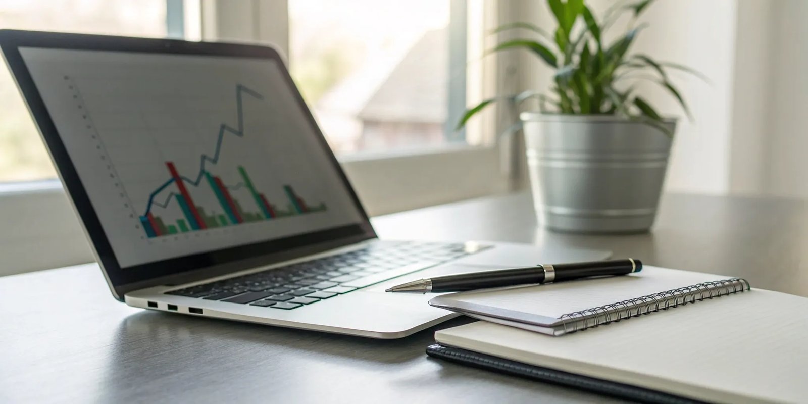 A laptop showing business analytics for a daily email newsletter business model.