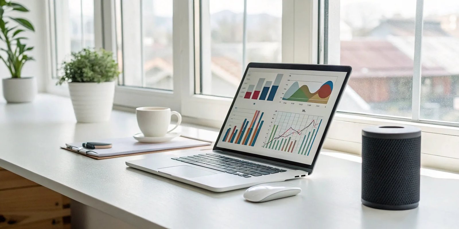 Laptop displaying analytics dashboards for enterprise newsletter intelligence tools.