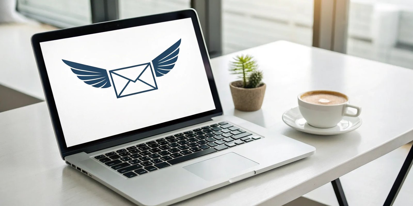A laptop screen showing an email with wings to improve newsletter deliverability.