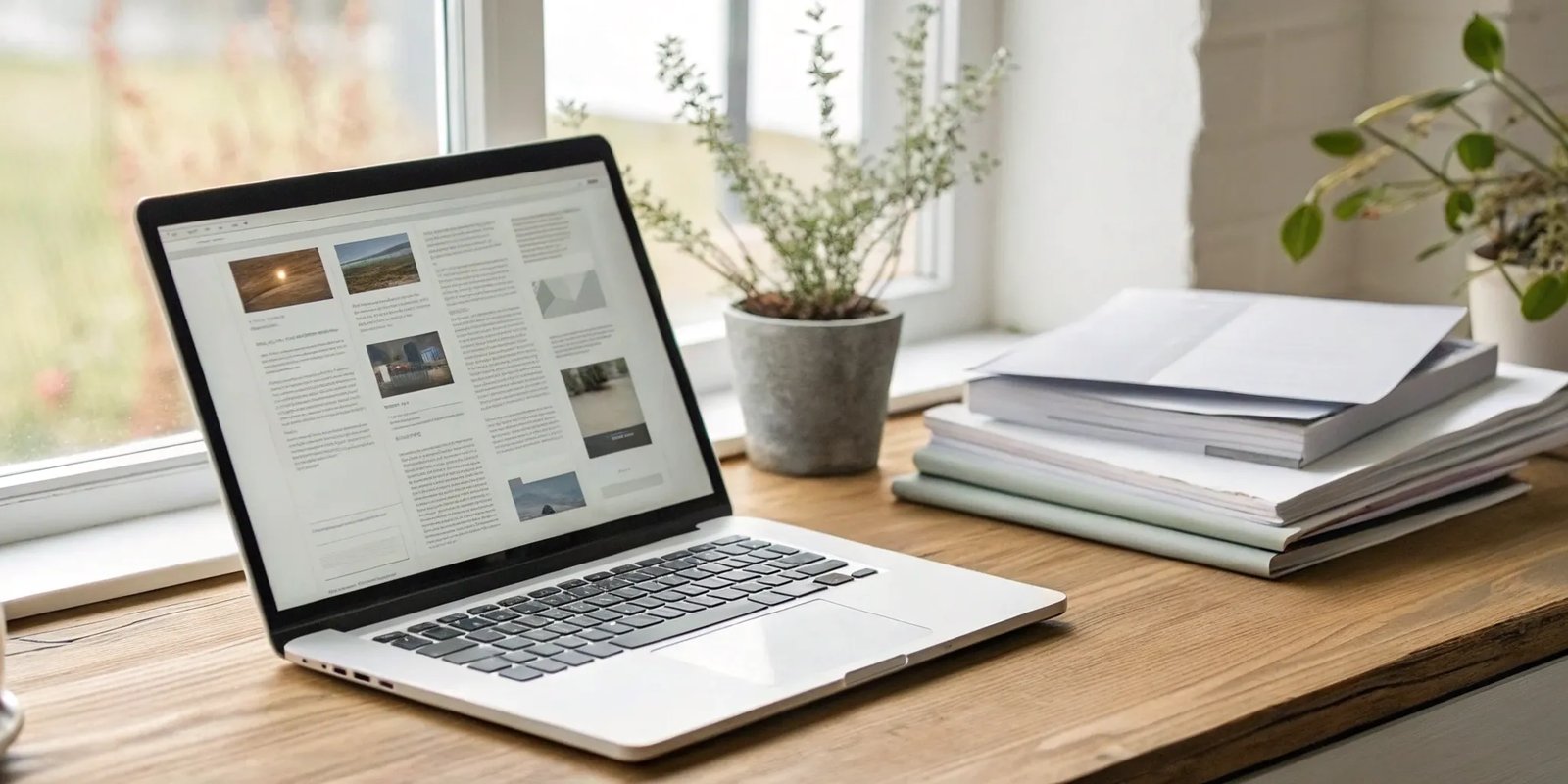 An organized desk with a laptop used to manage multiple newsletters.