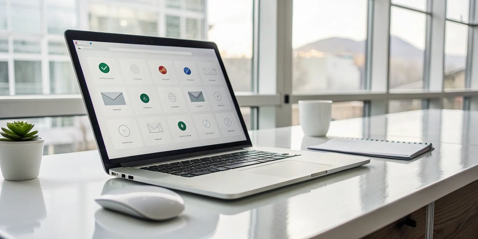 Laptop on a desk displaying a dashboard to manage newsletter subscriptions.