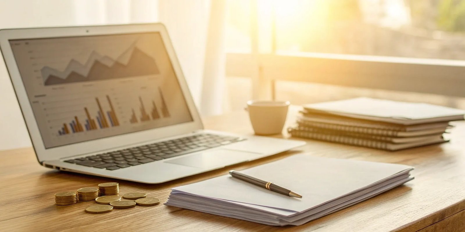 A laptop with financial charts used for planning how to monetize newsletter sponsorships.