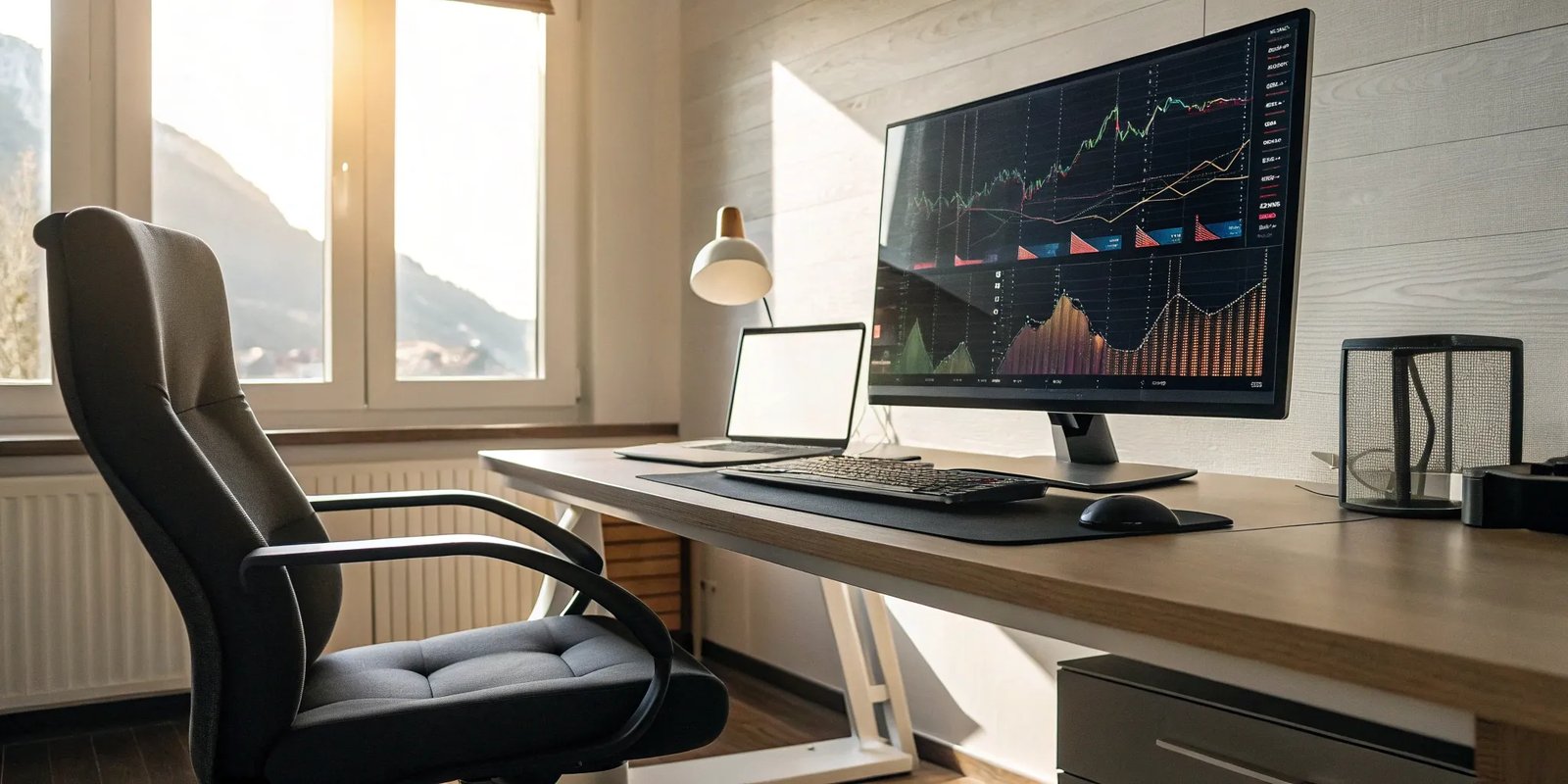 A multi-brand newsletter reporting dashboard on a monitor, comparing performance analytics across brands.