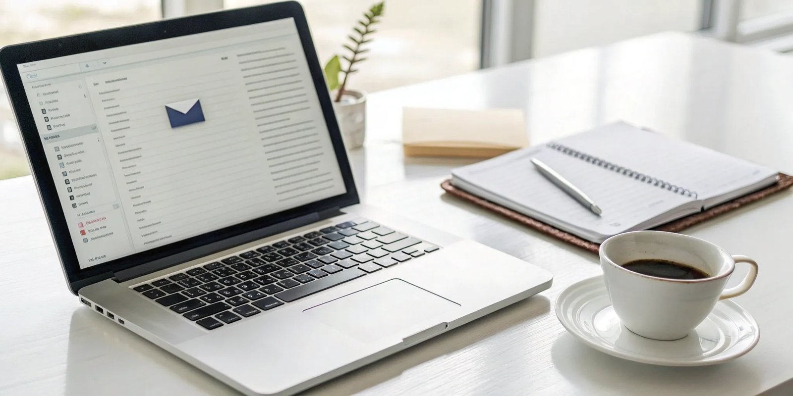 Managing newsletter ad inventory with a laptop and notebook.