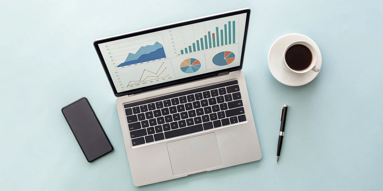 A laptop showing a newsletter ad management software dashboard with performance analytics.