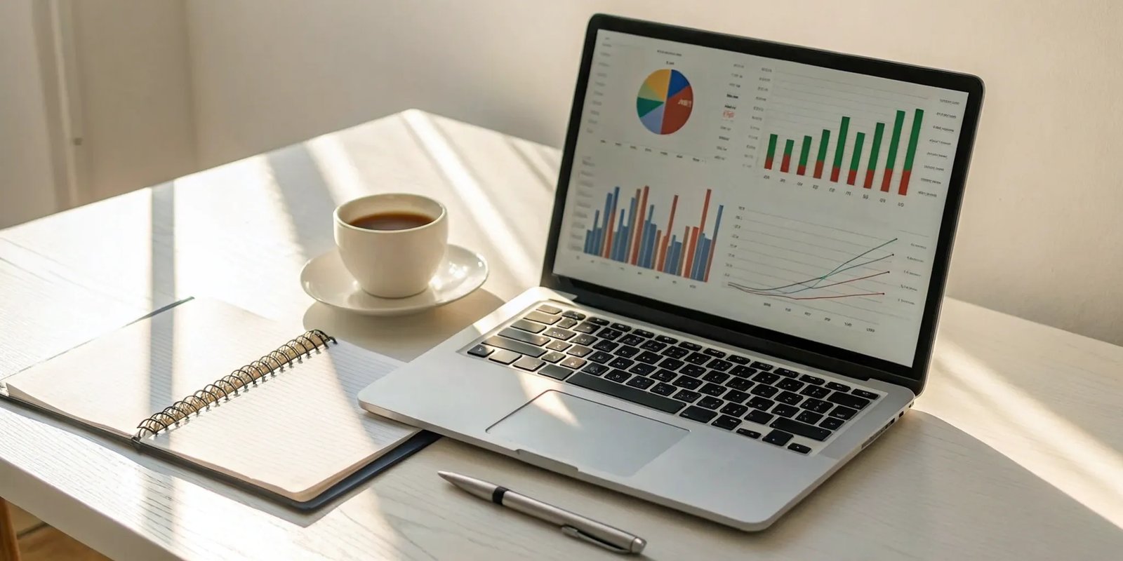A laptop displaying charts and data for setting newsletter ad pricing.