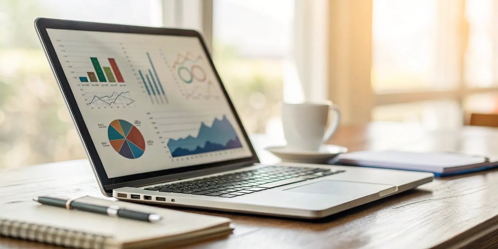 Laptop dashboard showing analytics and revenue for a newsletter affiliate program.
