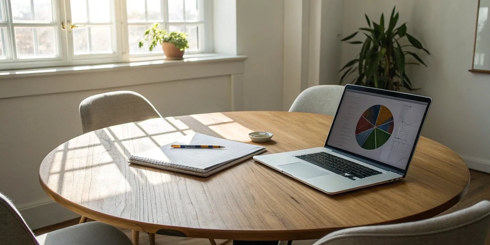 Laptop displaying a pie chart for newsletter audience segmentation.
