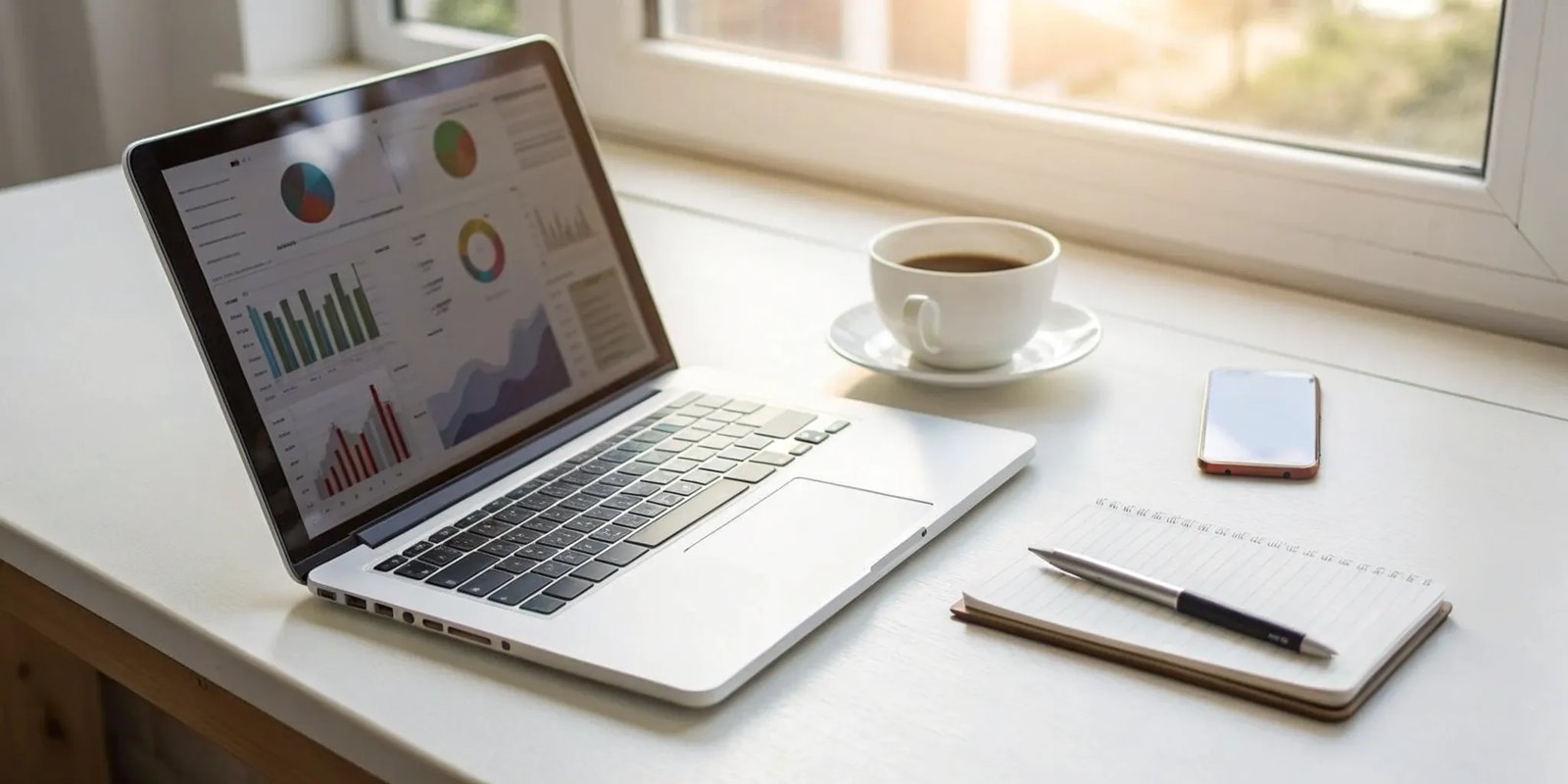 Laptop with a newsletter platform dashboard showing analytics from an ESP integration.