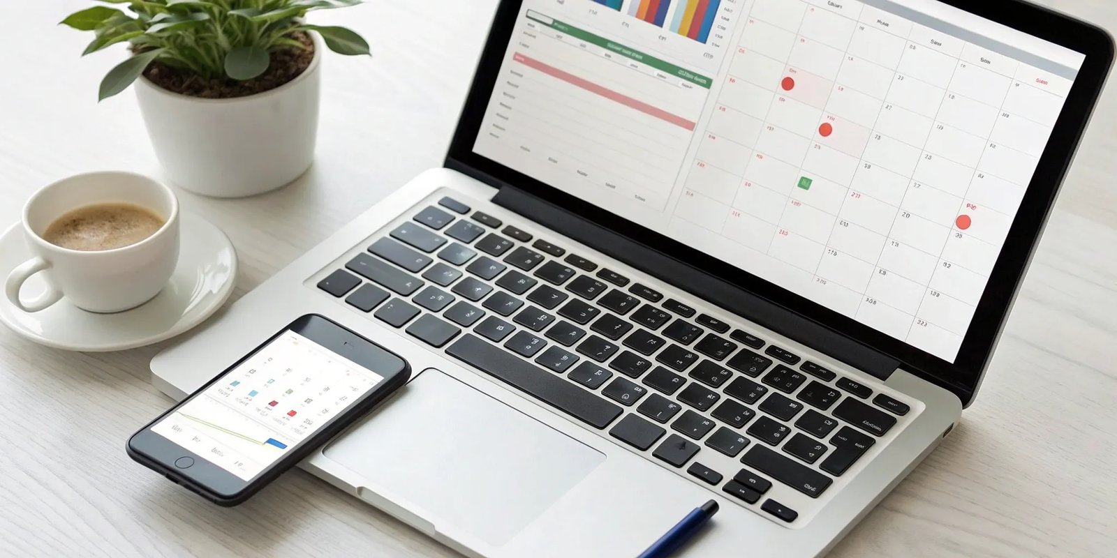 A well-organized newsletter production workflow on a laptop, showing best practices for planning and analytics.