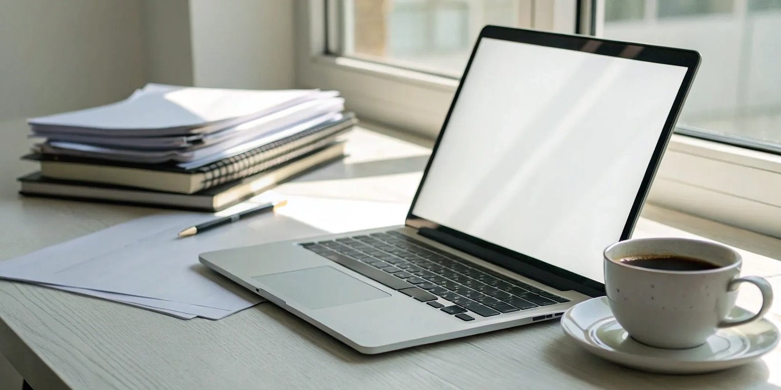 A desk with a laptop used for newsletter sponsorship management.